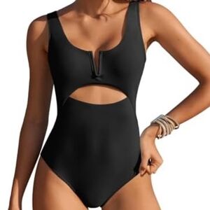 Sexy swimsuit S black one piece swimwear deep V cut out beach pool party new